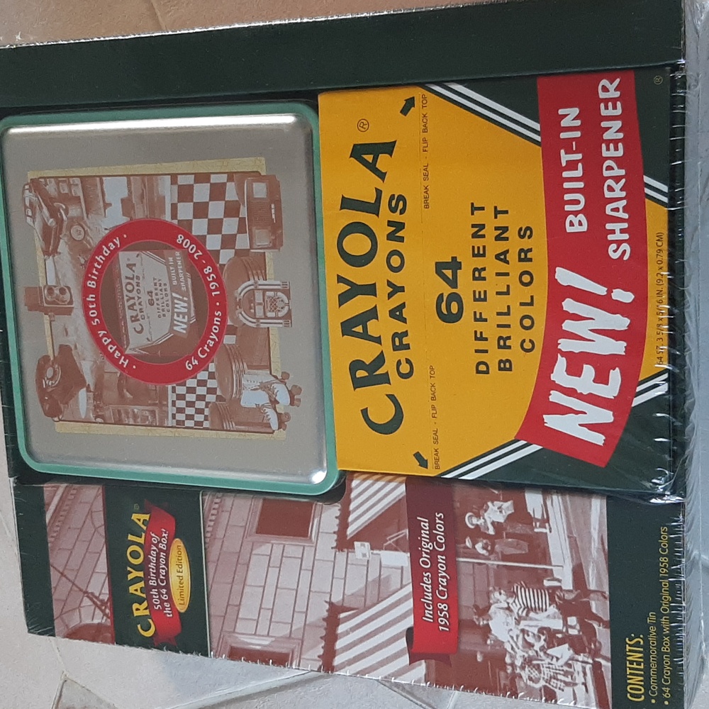 Vintage NIB Crayola 64 Crayons Limited Edition Tin